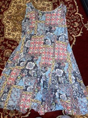 Floral Patchwork Sleeveless Dress - Blue & Coral